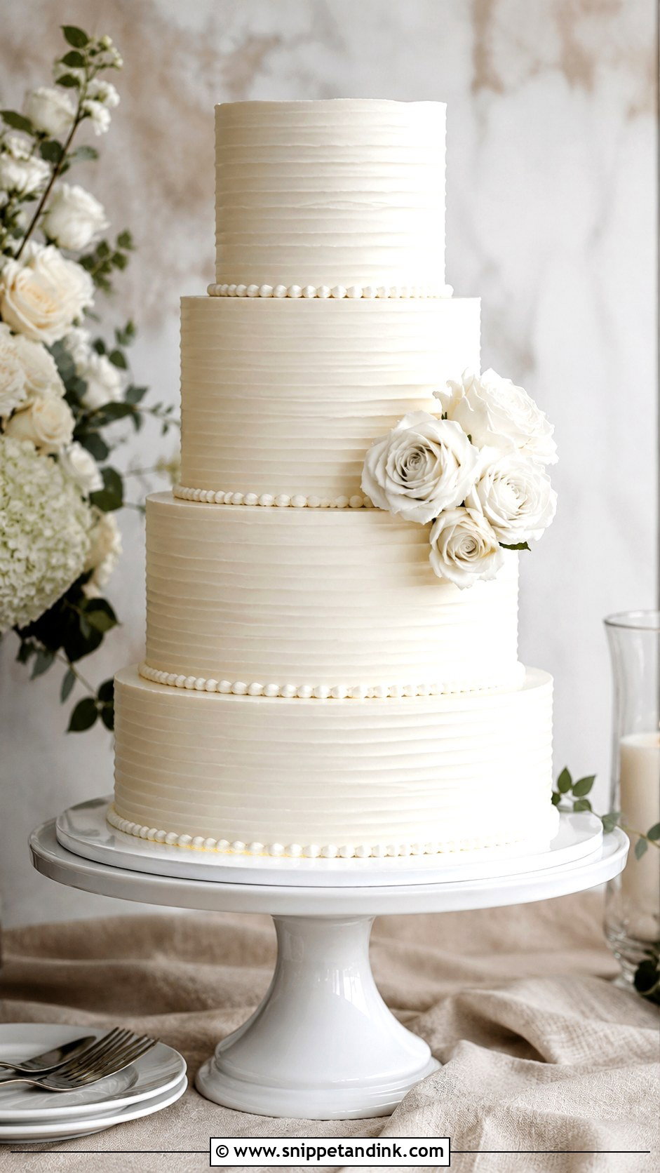 White Buttercream 4 Tier Wedding Cake - Snippet and Ink - 20 Elegant 4 Tier Wedding Cakes