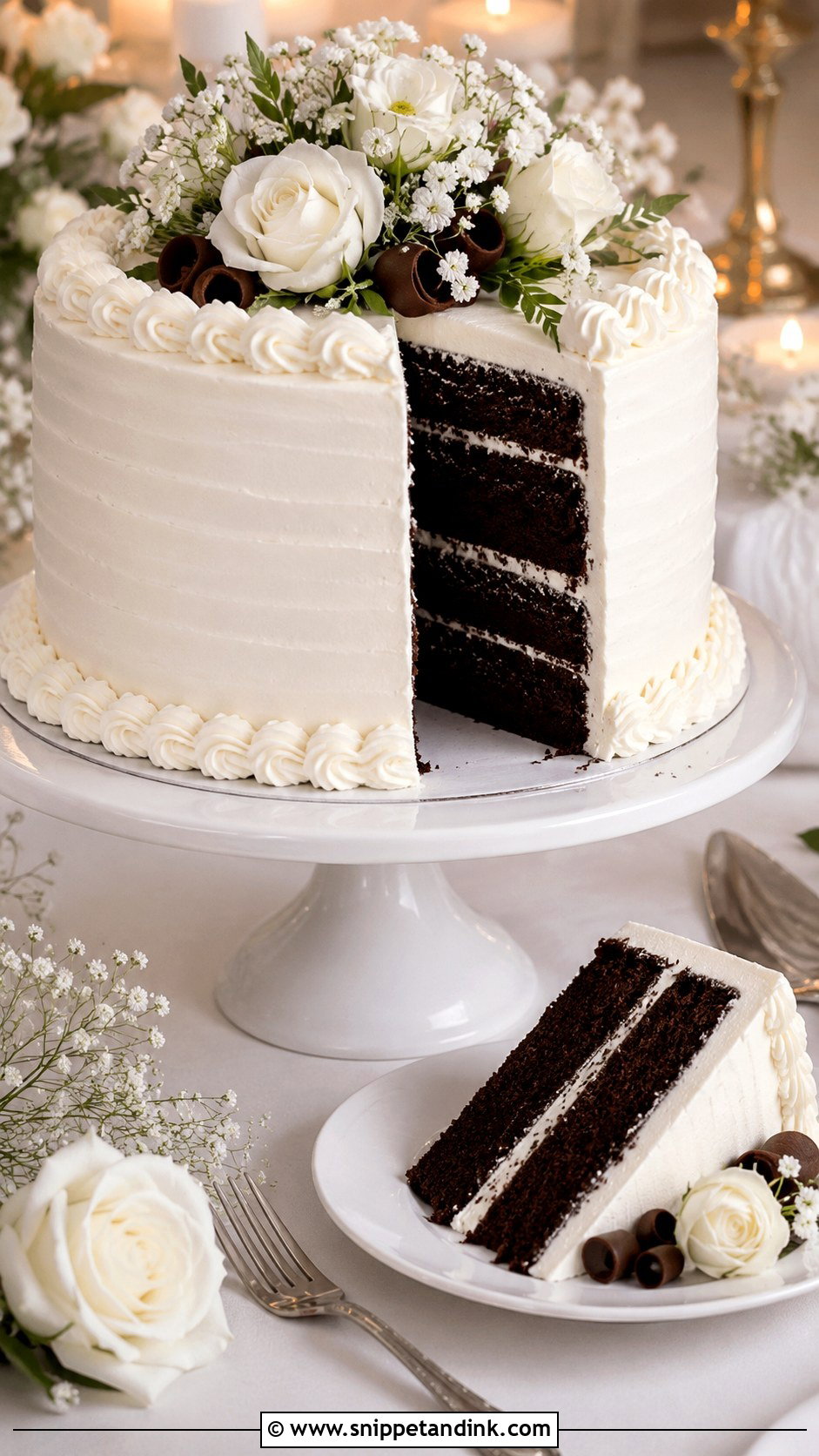 White Buttercream Chocolate Wedding Cake - Snippet and Ink - 25 Chocolate and White Wedding Cake Ideas