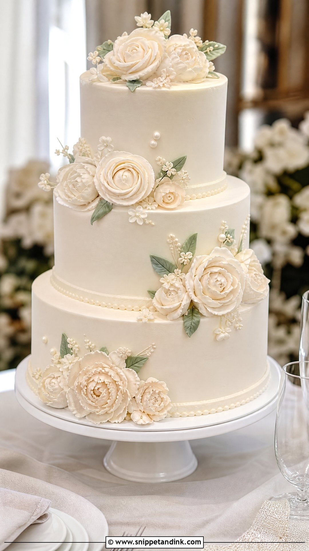 White Buttercream Flower Wedding Cake - Snippet and Ink - 25 Buttercream Flower Cake Ideas for Wedding