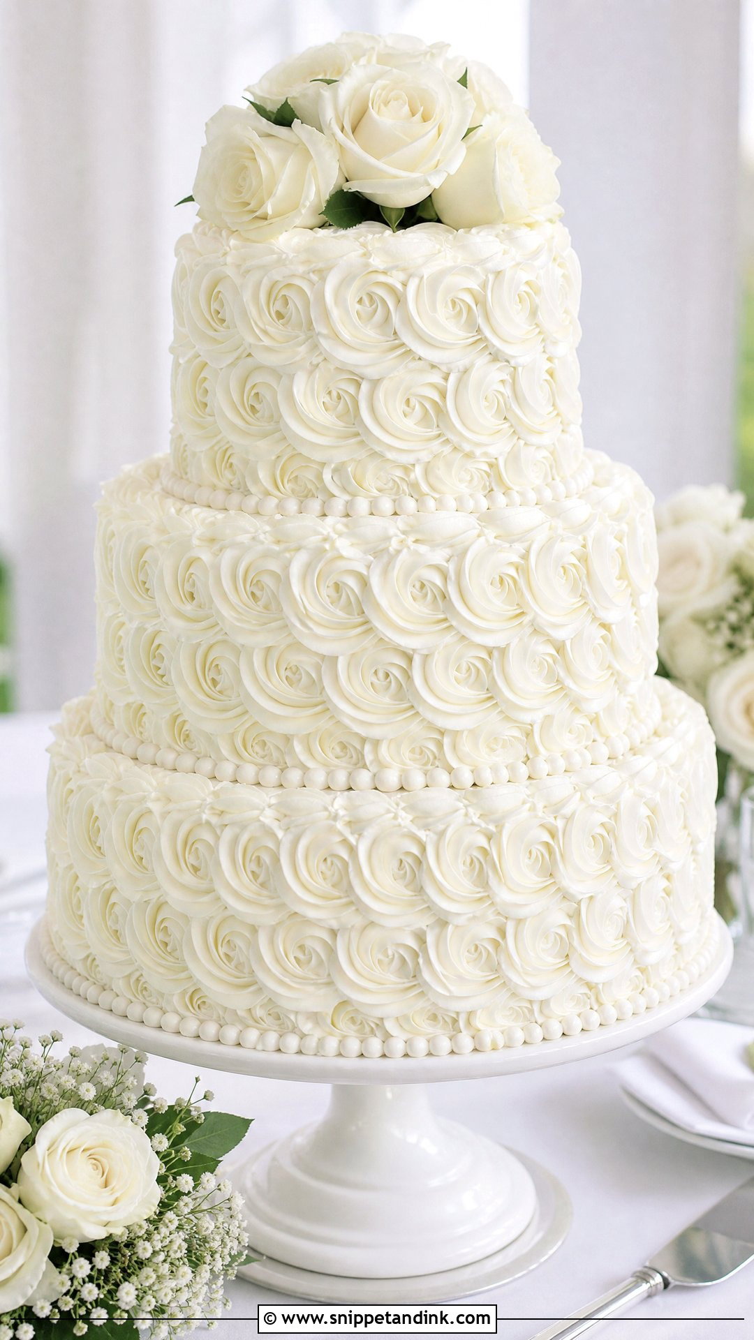 White Buttercream Rosette Wedding Cake - Snippet and Ink - 20 White Rosette Cake Ideas for Wedding