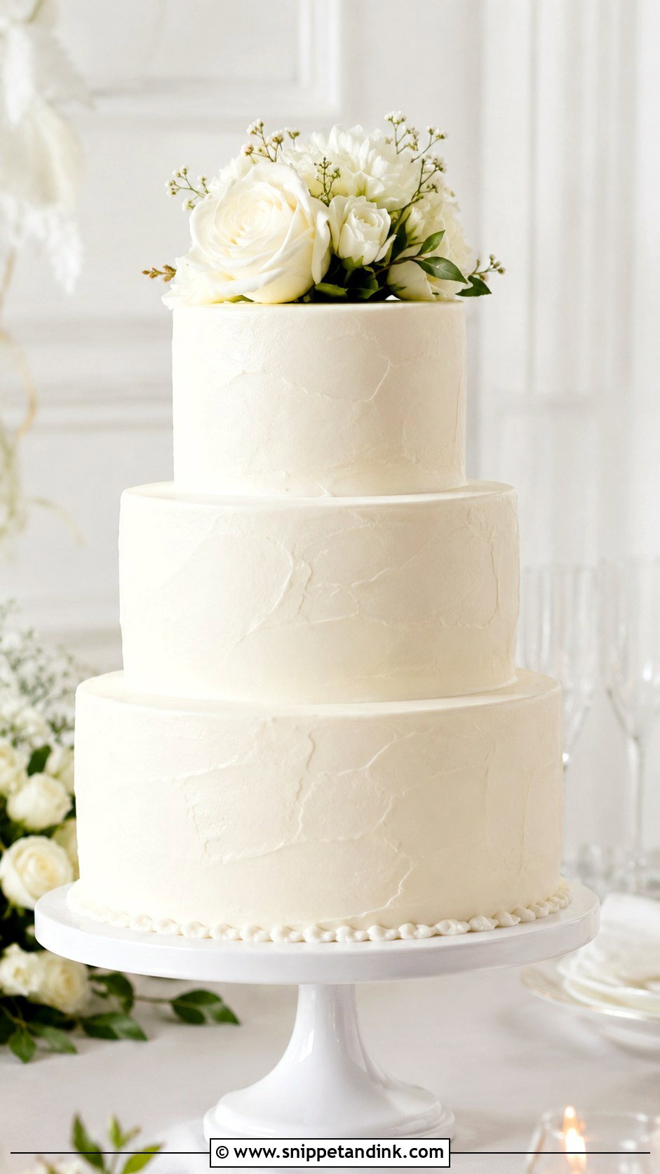 White Buttercream Wedding Cake - Snippet and Ink - 20 Plain White Wedding Cake Ideas