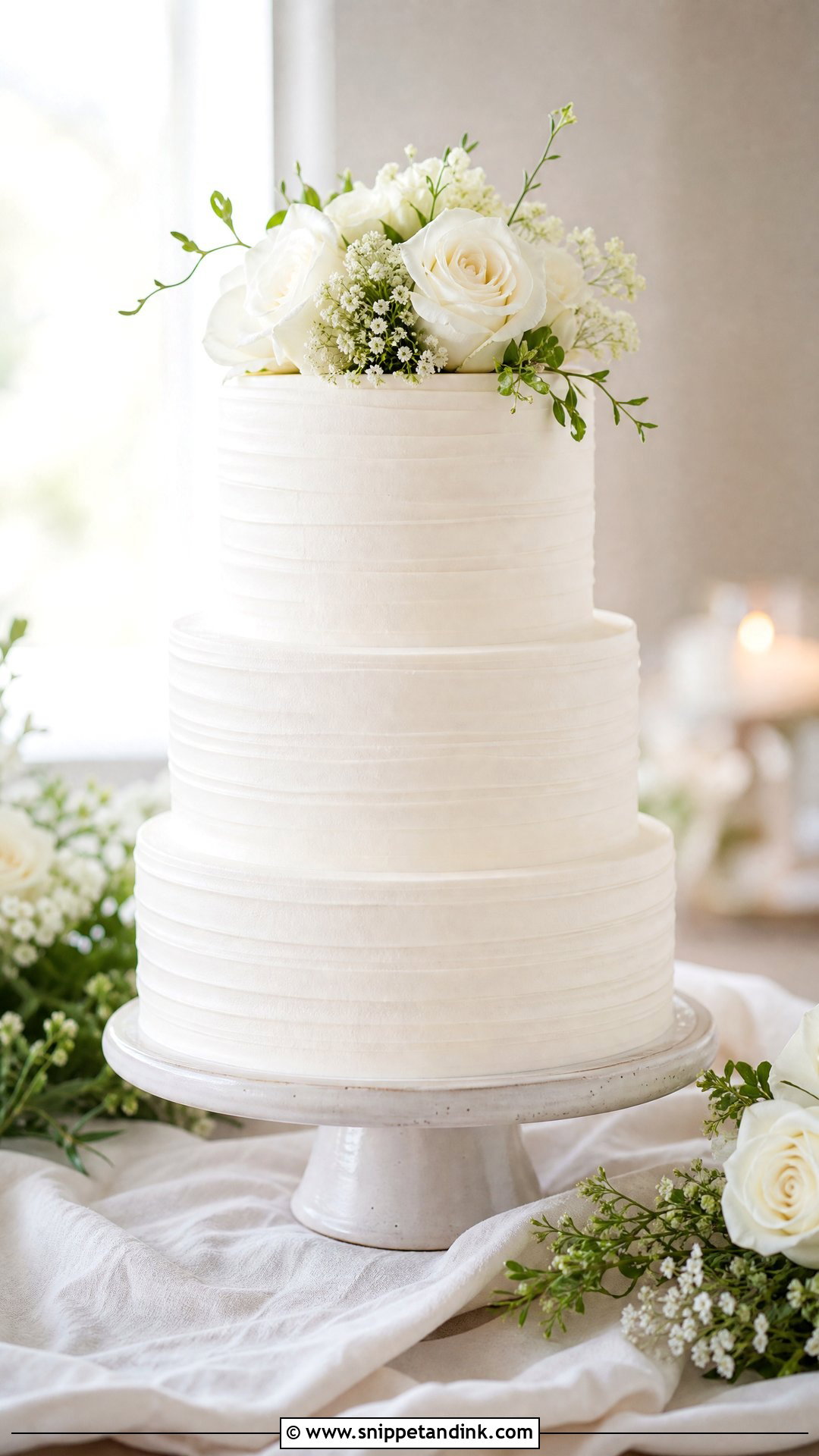 White Buttercream Wedding Cake - Snippet and Ink - 20 Timeless Wedding Cake Ideas