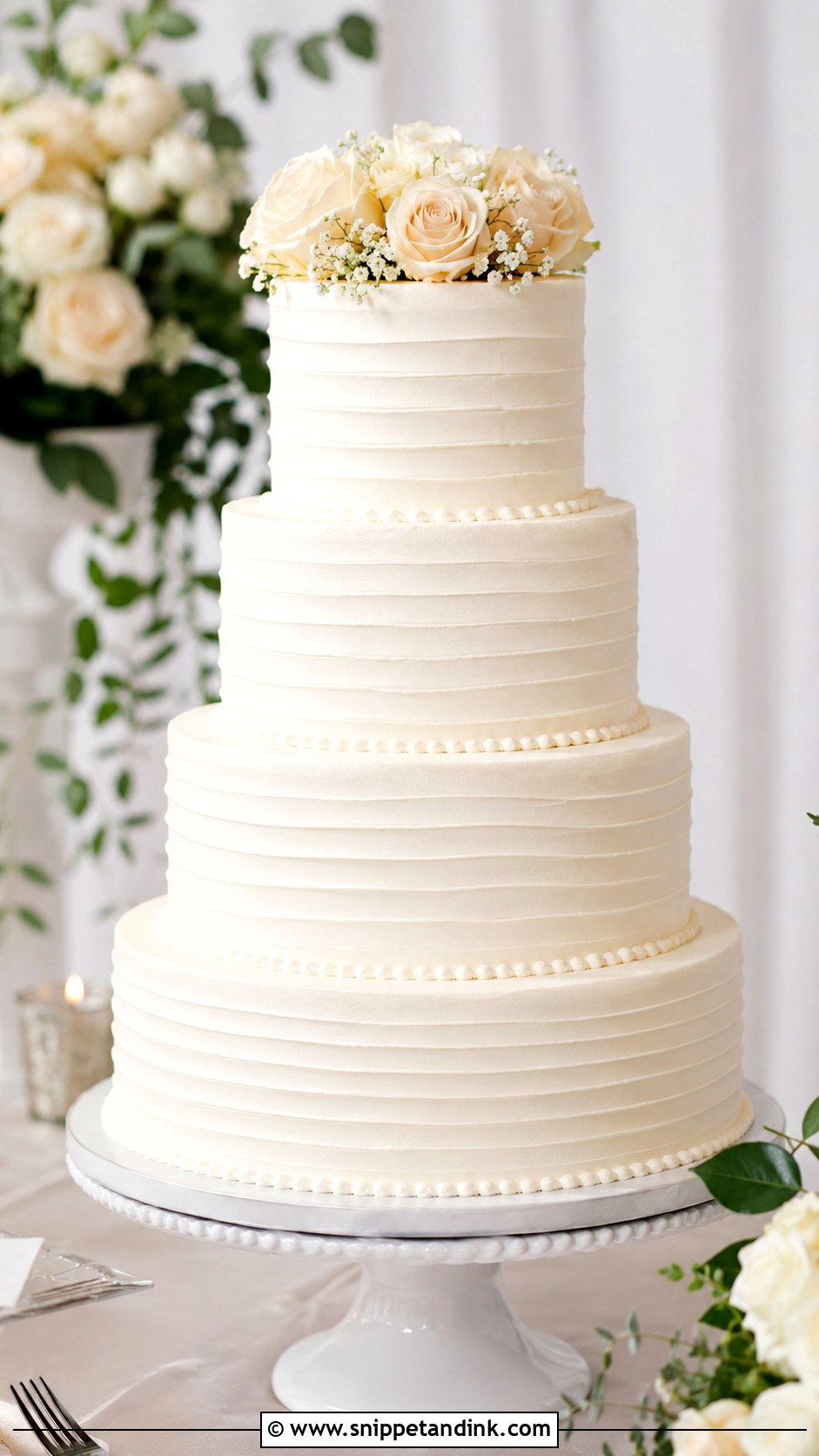 White Buttercream Wedding Cake - Snippet and Ink - 20 Wedding Cakes for 200 Guests