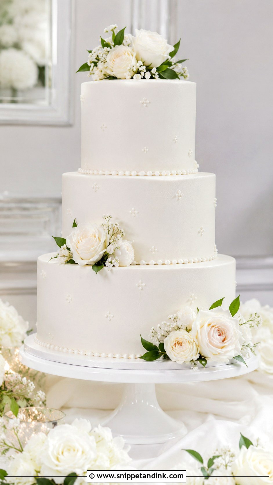 White Buttercream Wedding Cake - Snippet and Ink - 20 White Frosted Cake Ideas for Wedding