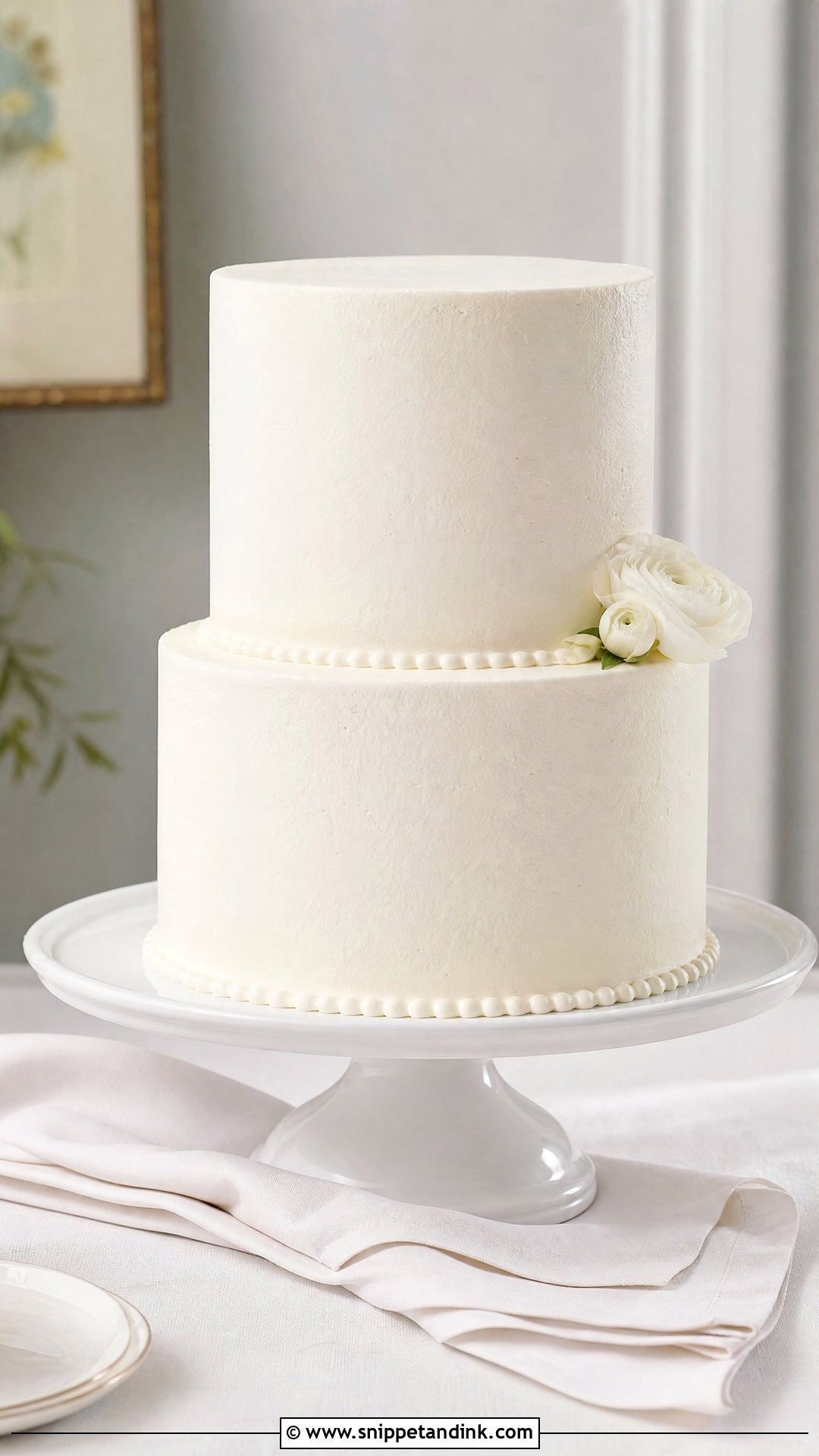 White Buttercream Wedding Cake - Snippet and Ink - 25 Minimalist Wedding Cake Ideas