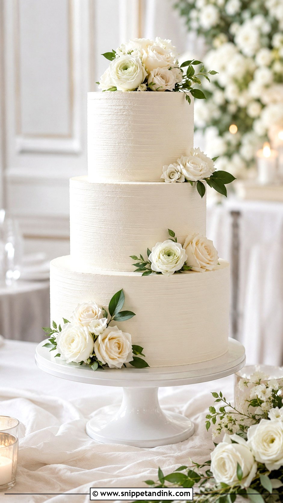 White Buttercream Wedding Cake - Snippet and Ink - 30 Elegant Wedding Cake Ideas