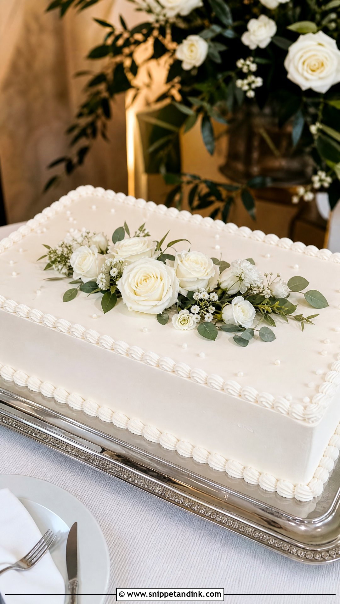 White Buttercream Wedding Sheet Cake - Snippet and Ink - 20 Wedding Sheet Cakes