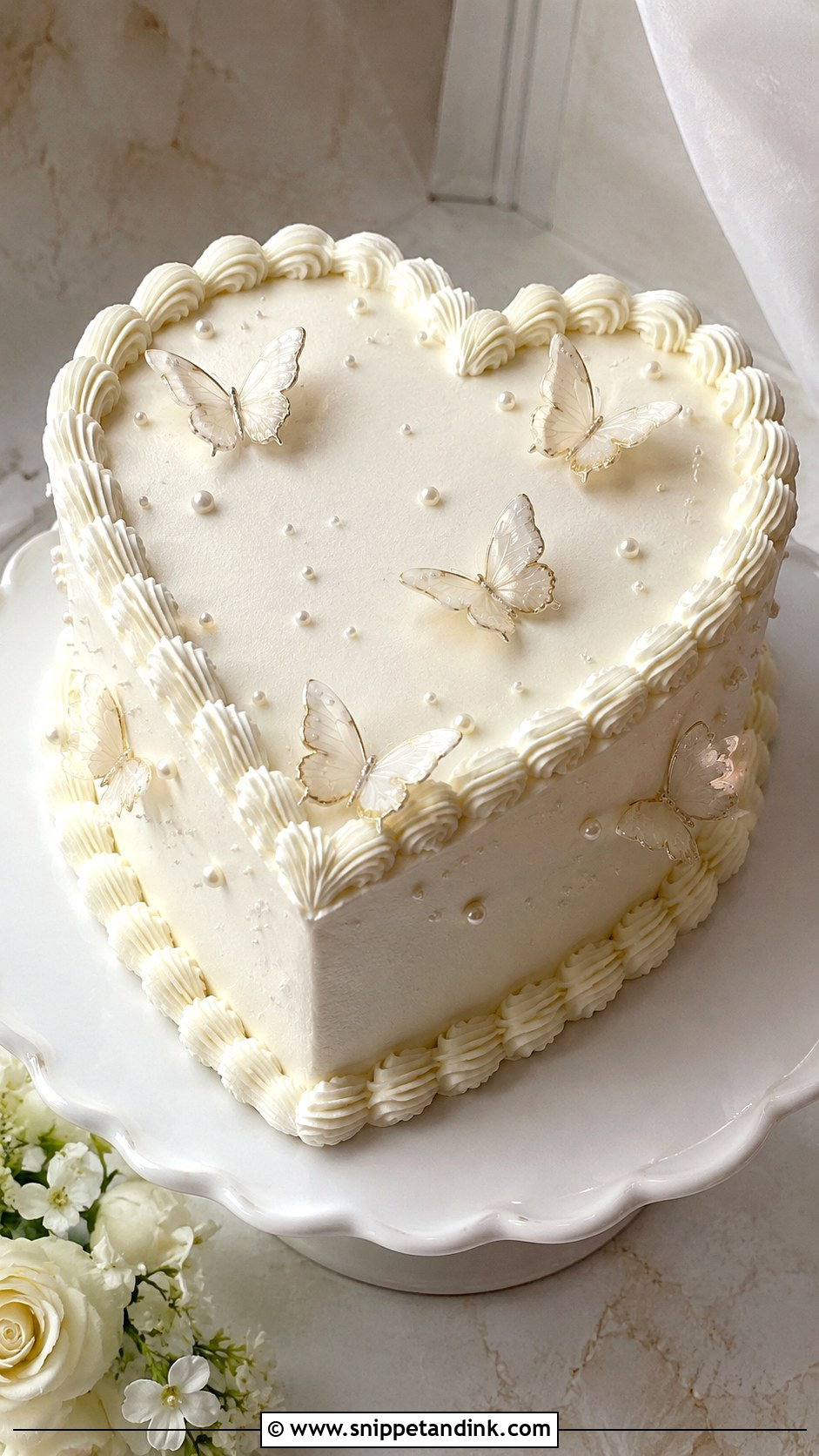White Butterfly Heart Wedding Cake - Snippet and Ink - 20 Butterfly Heart Cake Ideas for Wedding