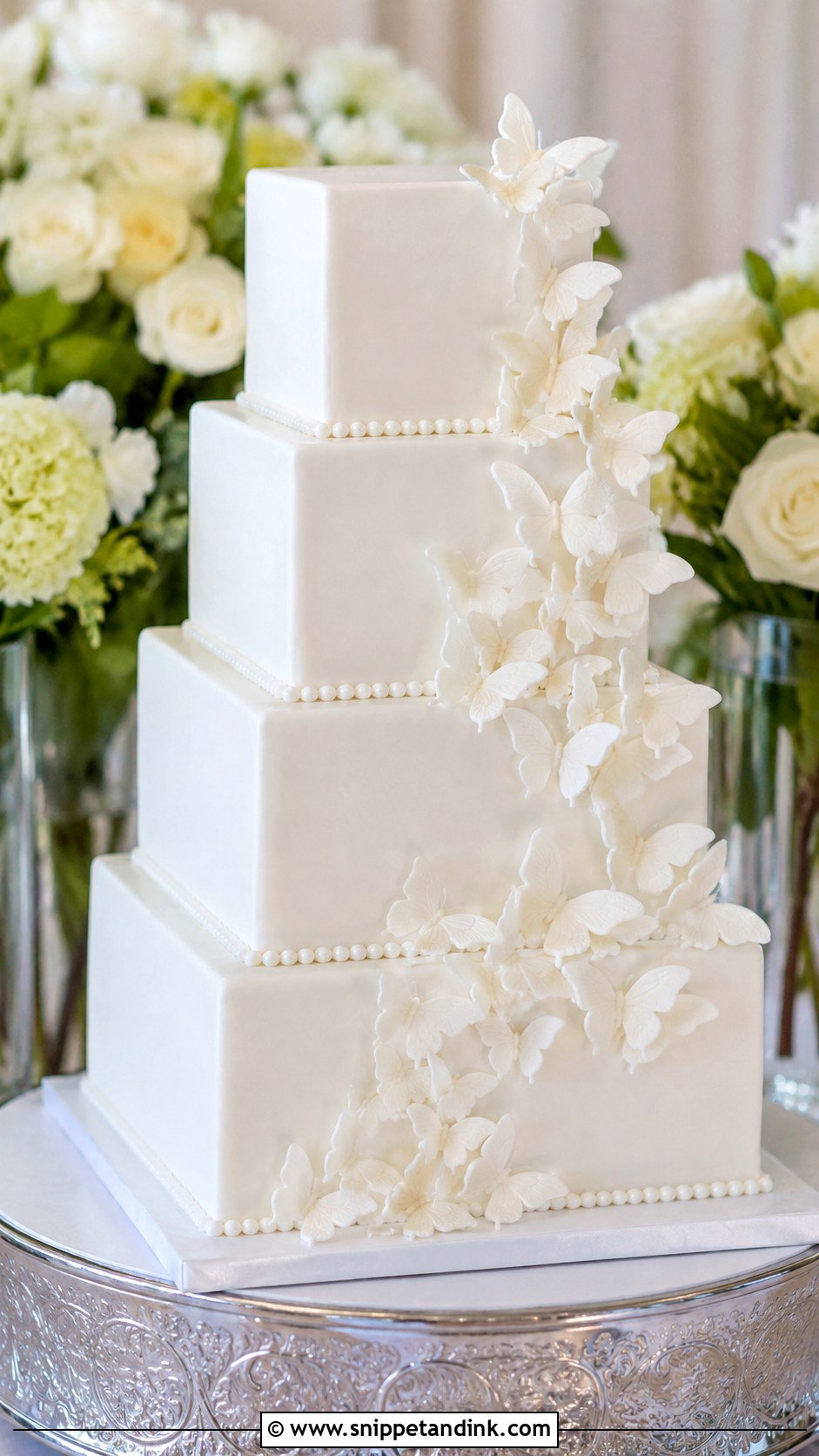 White Butterfly Wedding Cake With Fondant Finish - Snippet and Ink - 20 White Cake Ideas with Butterflies for Wedding