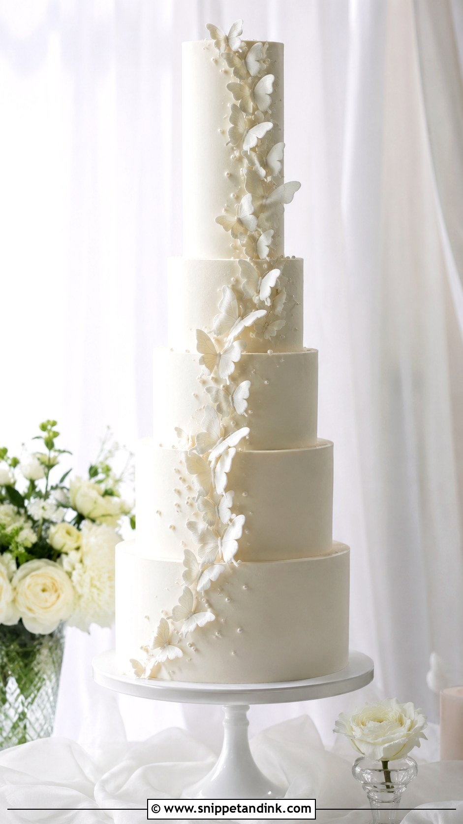 White Butterfly Wedding Cake With Minimal Butterflies - Snippet and Ink - 20 White Cake Ideas with Butterflies for Wedding