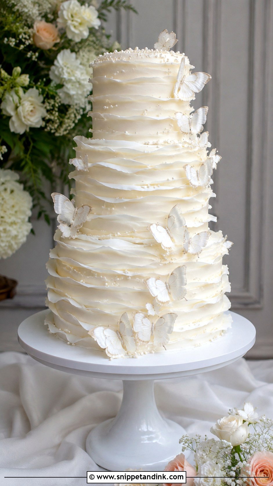 White Butterfly Wedding Cake With Wafer Paper Butterflies - Snippet and Ink - 20 White Cake Ideas with Butterflies for Wedding