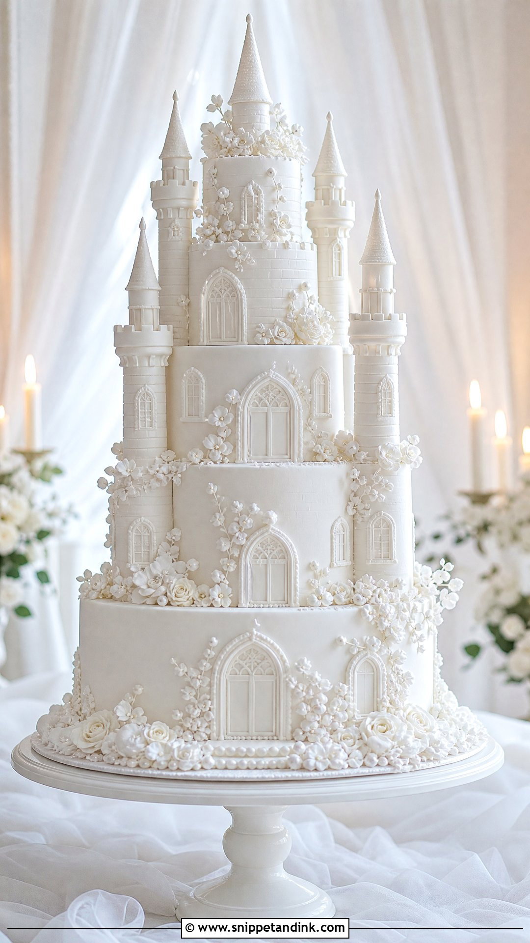 White Castle Wedding Cake - Snippet and Ink - 25 Castle Theme Cake Ideas for Wedding