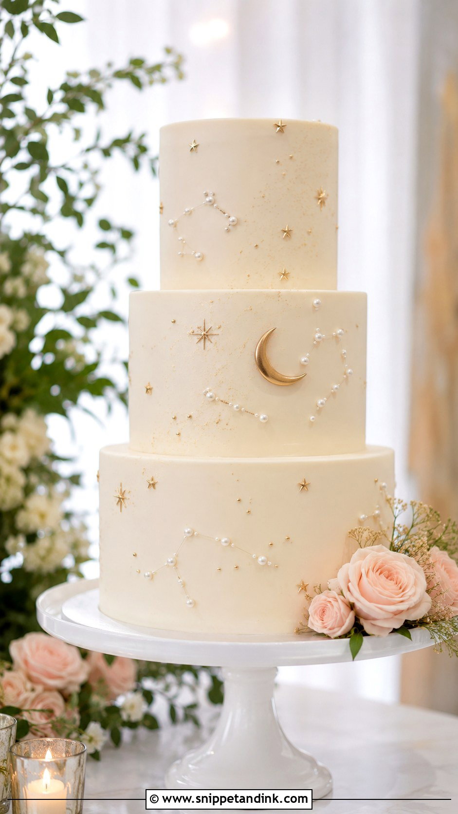 White Celestial Wedding Cake - Snippet and Ink - 20 Starry Night Cake Ideas for Wedding