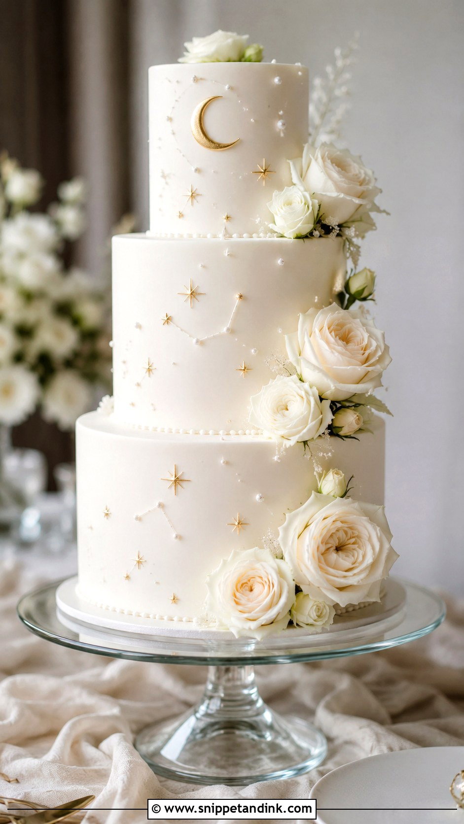 White Celestial Wedding Cake - Snippet and Ink - 20 Cosmos Cake Ideas for Wedding