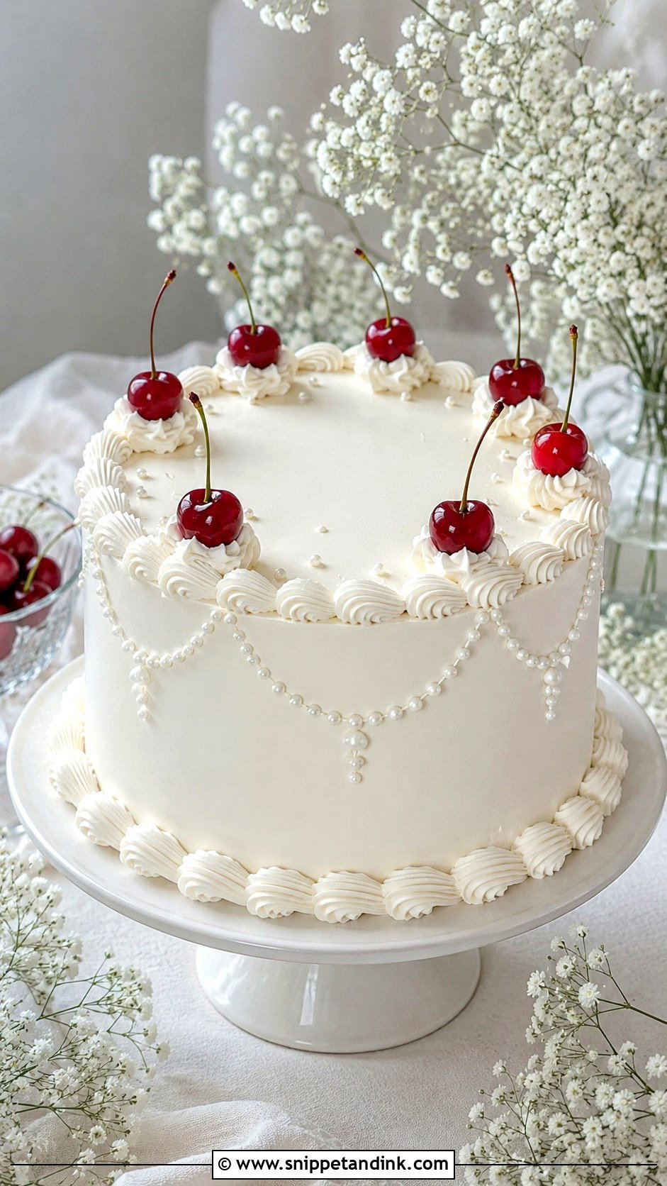 White Cherry Wedding Cake - Snippet and Ink - 25 Vintage Cherry Wedding Cake Ideas