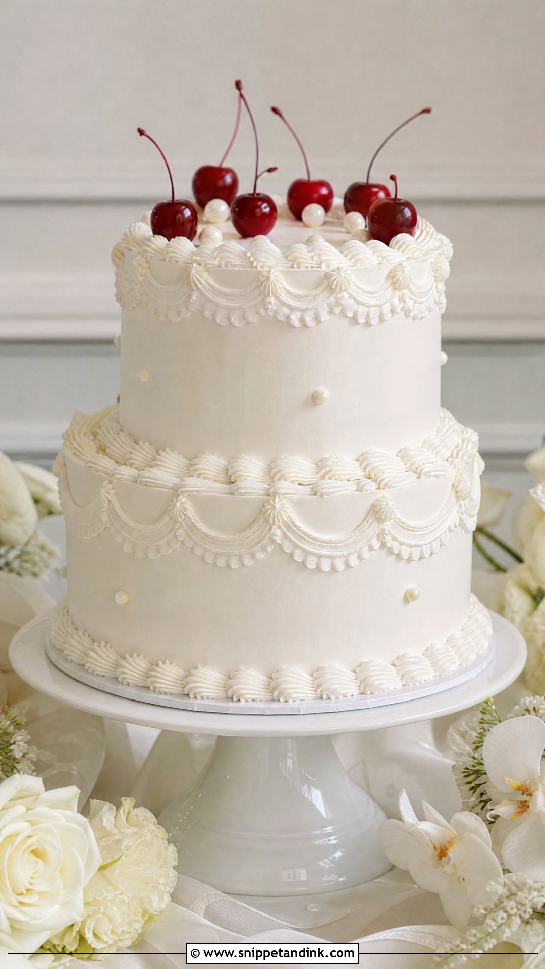 White Cherry Wedding Cake - Snippet and Ink - 25 Vintage Cherry Cake Ideas for Wedding