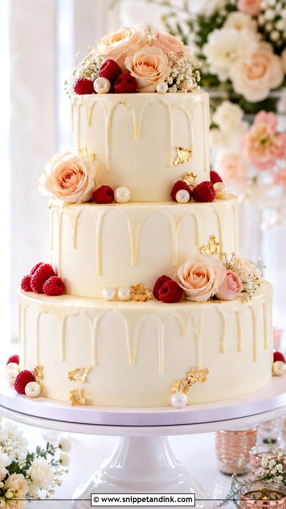 White Chocolate Drip Wedding Cake - Snippet and Ink - 20 White Chocolate Cake Design Ideas for Wedding