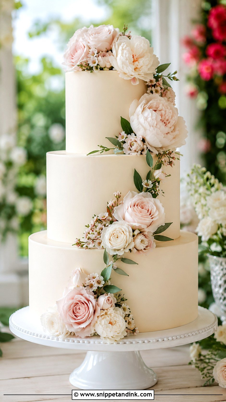 White Chocolate Floral Wedding Cake - Snippet and Ink - 20 White Chocolate Cake Design Ideas for Wedding