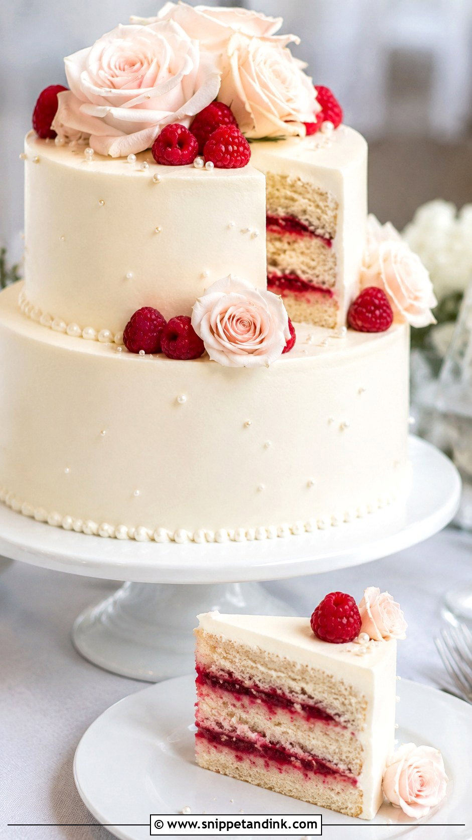 White Chocolate Raspberry Wedding Cake - Snippet and Ink - 20 White Chocolate Cake Design Ideas for Wedding