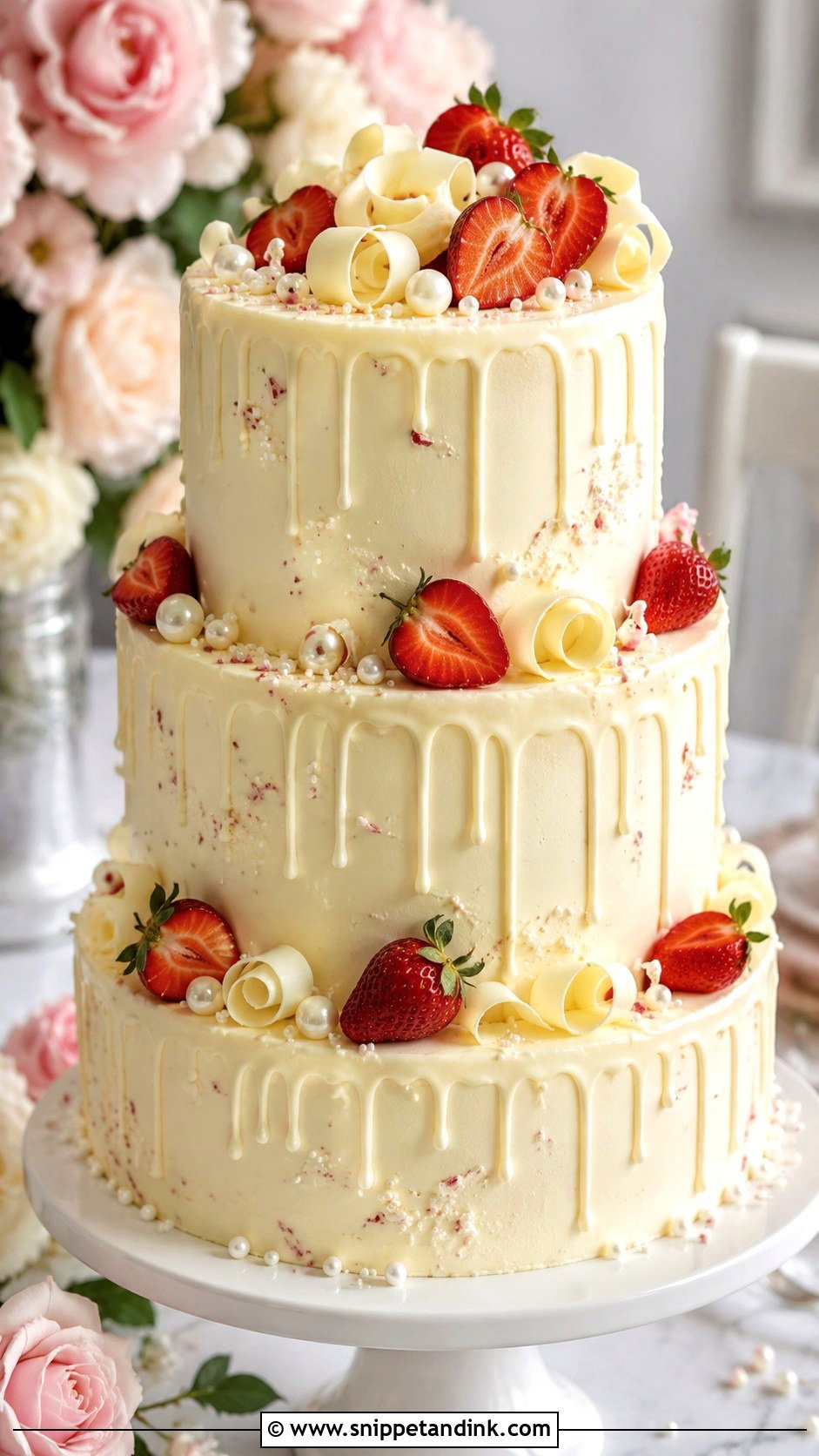 White Chocolate Strawberry Wedding Cake - Snippet and Ink - 25 Chocolate Strawberry Wedding Cake Ideas