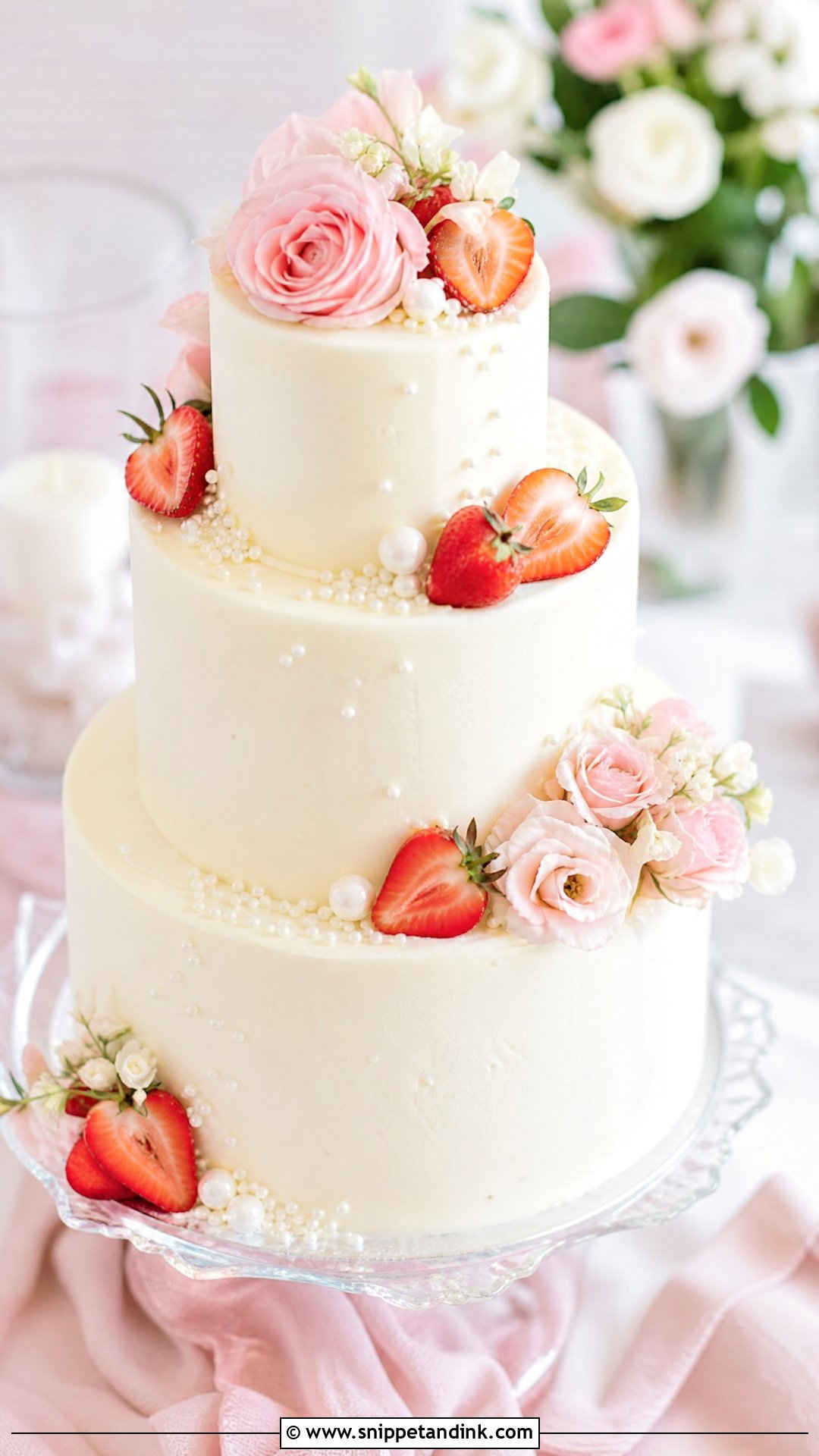 White Chocolate Strawberry Wedding Cake - Snippet and Ink - 20 Strawberry Wedding Cake Ideas