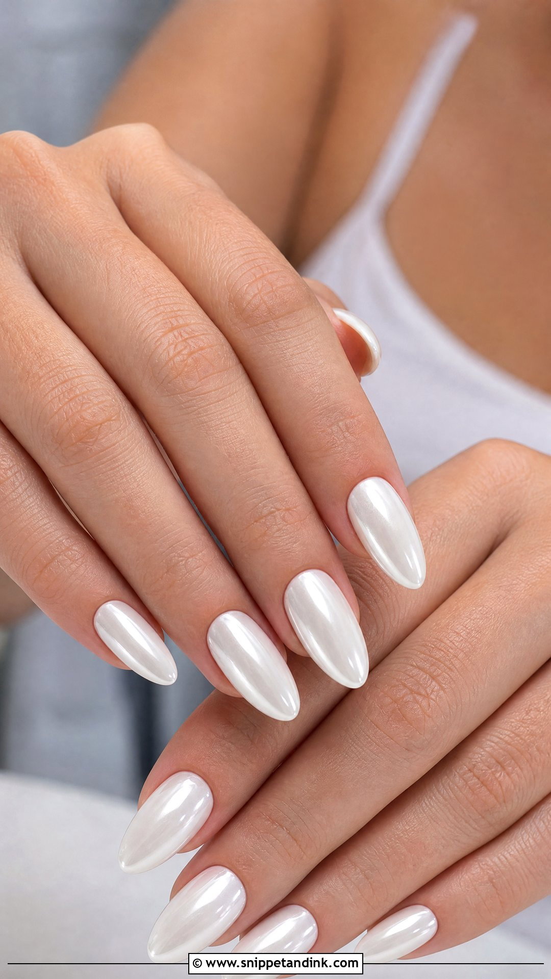 White Chrome Almond Bridal Nails - Snippet and Ink - 25 Almond Shape Bridal Nails