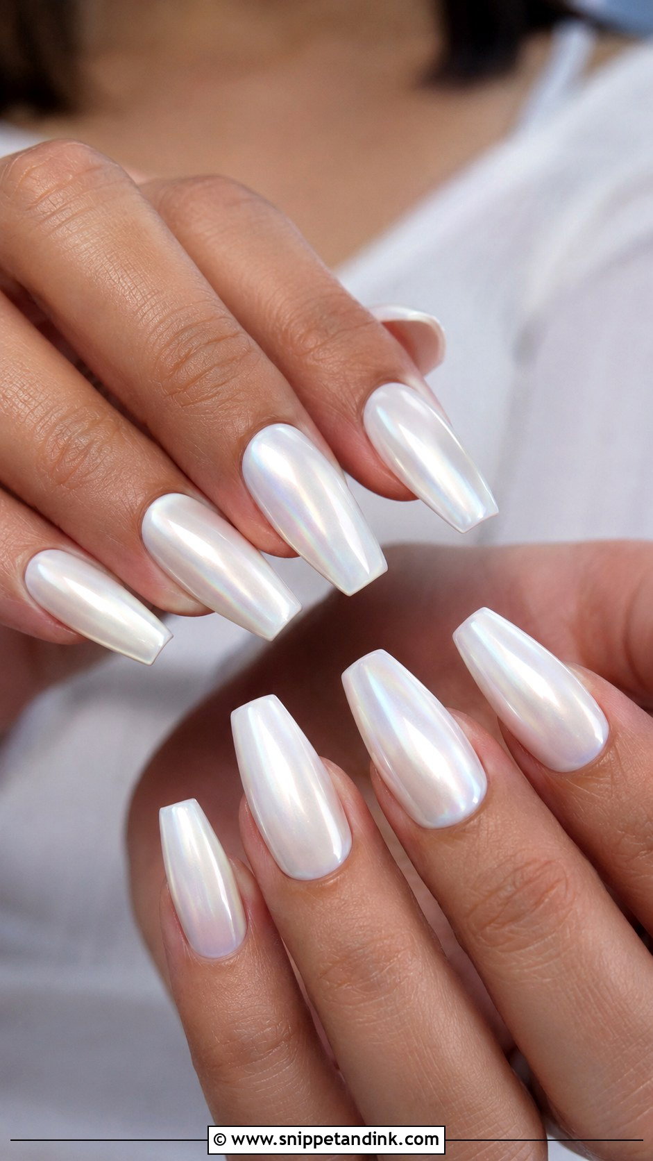 White Chrome Coffin Wedding Nails - Snippet and Ink - 20 Coffin Wedding Nails for Bride