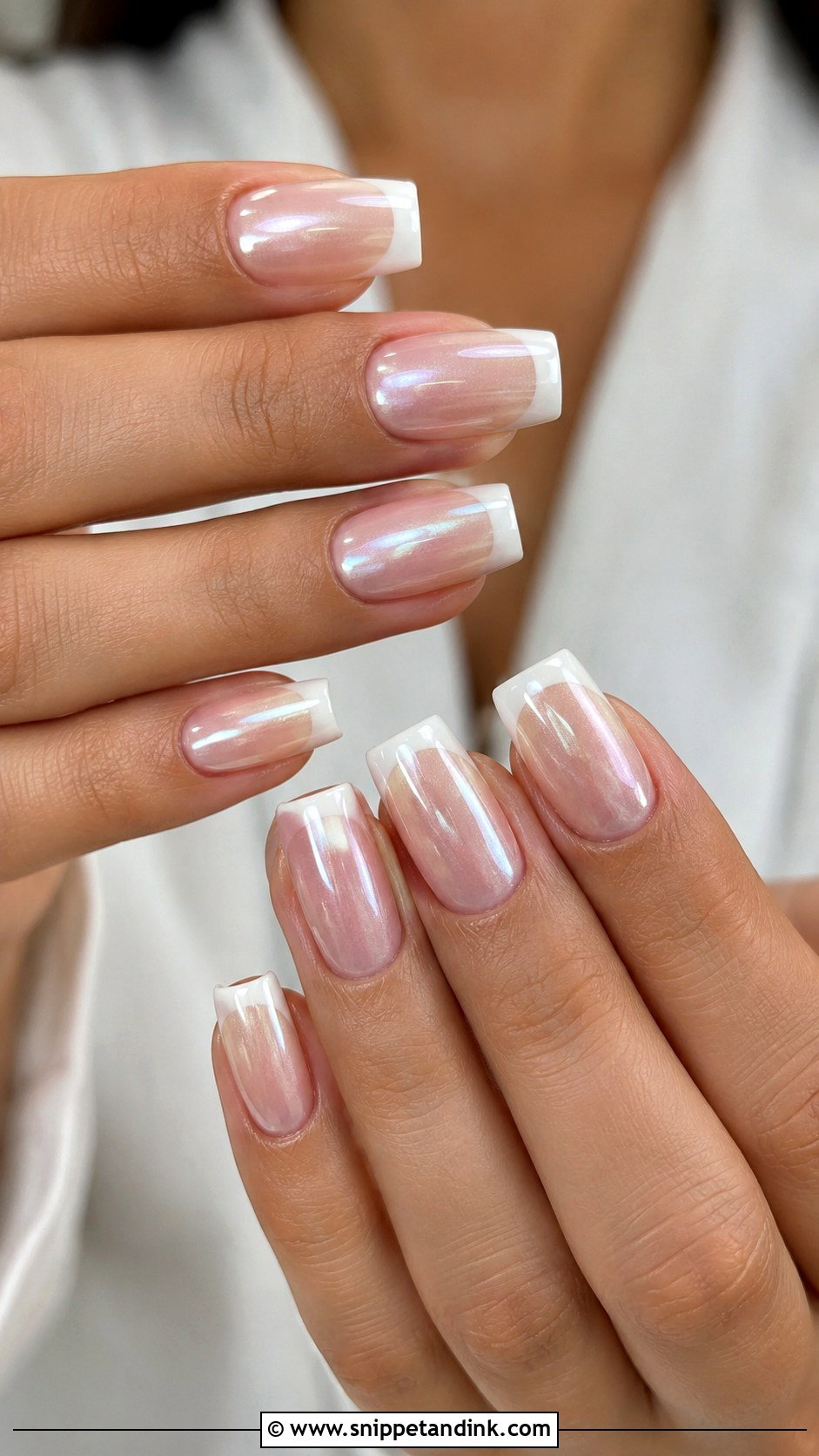 White Chrome French Pre Wedding Nails - Snippet and Ink - 20 Nails for Pre Wedding Shoot