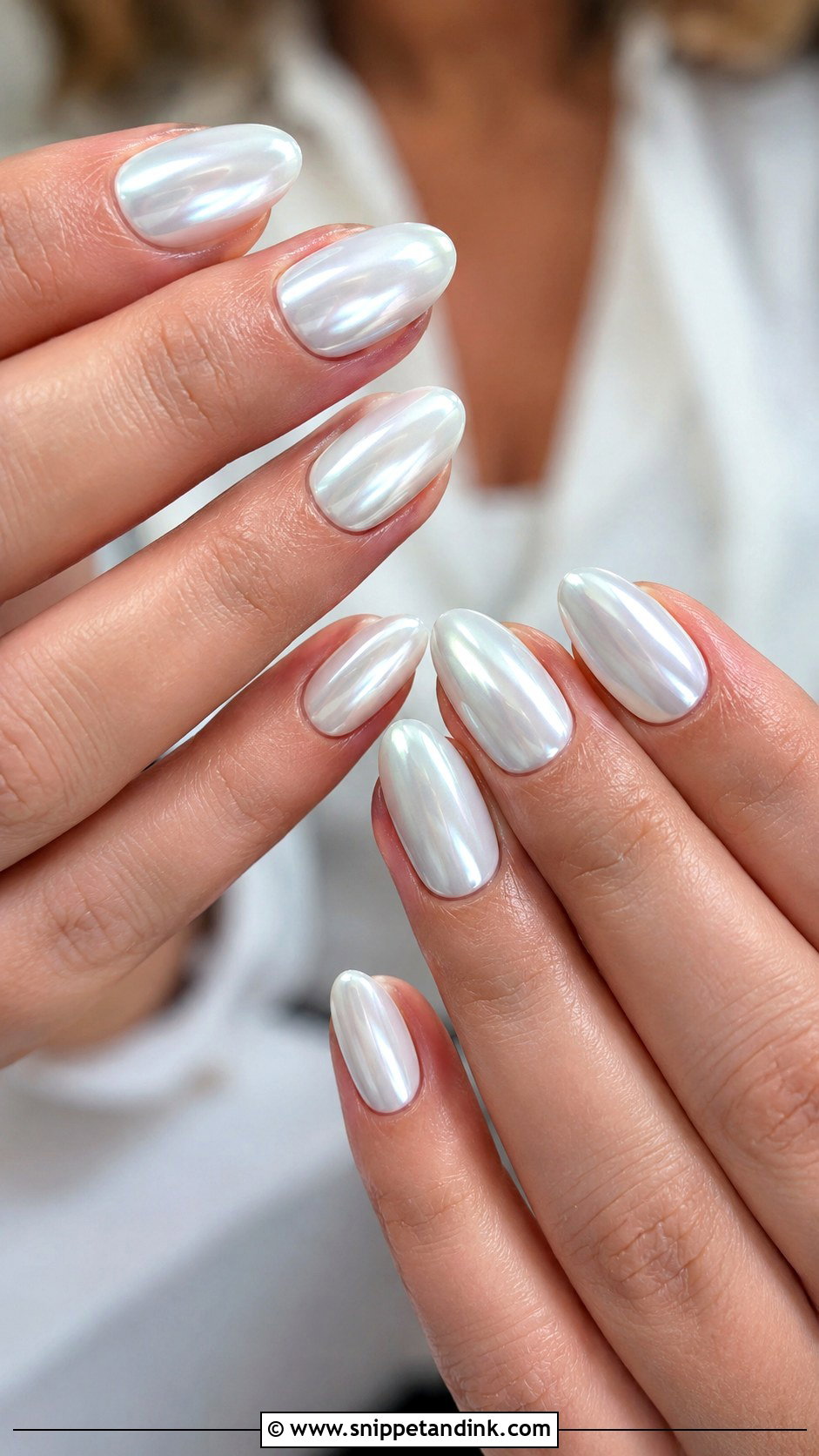 White Chrome Gel Wedding Nails - Snippet and Ink - 20 Gel Nails for Wedding