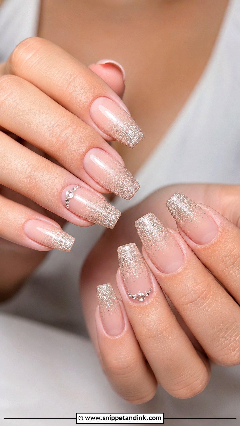 White Chrome Rhinestone Wedding Nails - Snippet and Ink - 20 Bling Wedding Nails