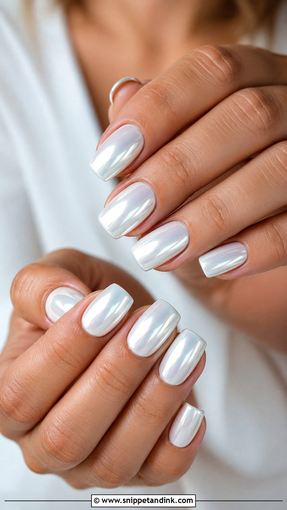 White Chrome Squoval Wedding Nails - Snippet and Ink - 20 Squoval Wedding Nails