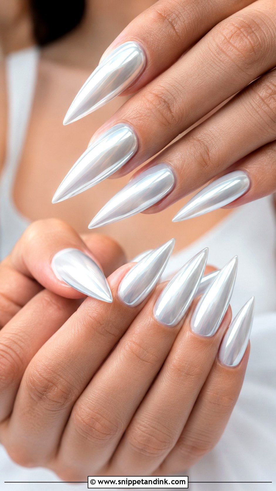 White Chrome Stiletto Wedding Nails - Snippet and Ink - 20 Stiletto Wedding Nails