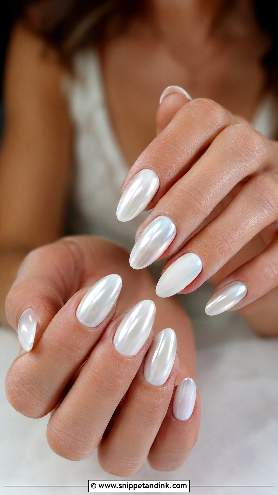 White Chrome Winter Bridal Nails - Snippet and Ink - 20 Winter Bridal Nails