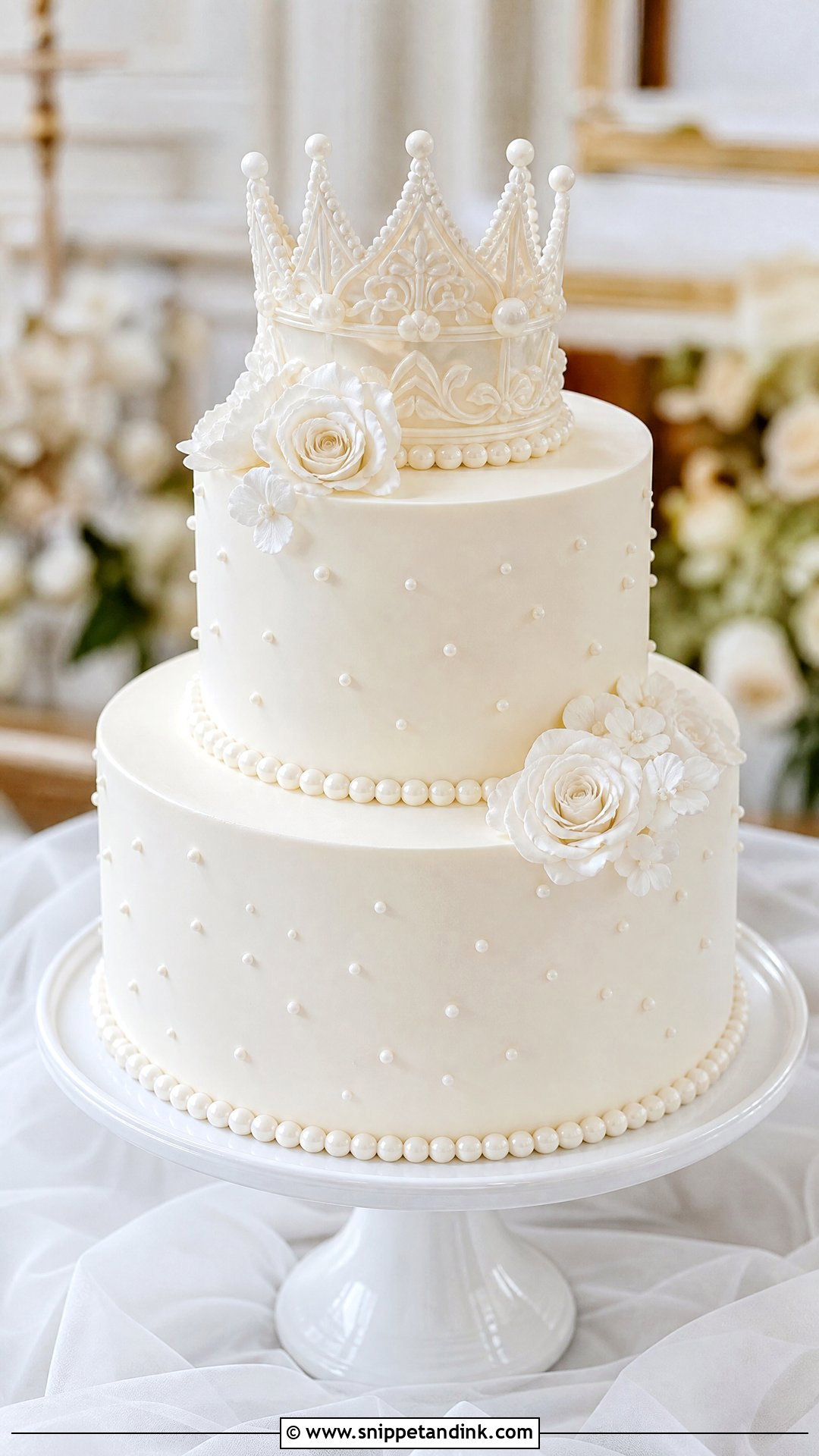 White Crown Wedding Cake - Snippet and Ink - 35 Crown Cake Ideas for Wedding