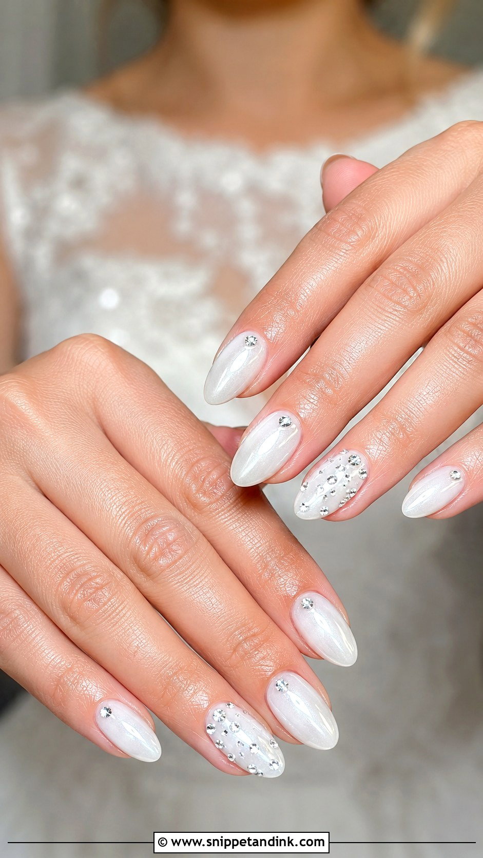 White Crystal Wedding Nails - Snippet and Ink - 20 White Nails for Wedding