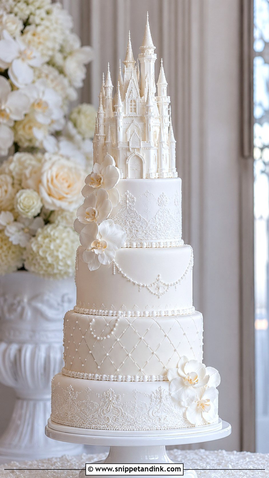 White Disney Castle Wedding Cake - Snippet and Ink - 20 Disney Castle Wedding Cake Ideas