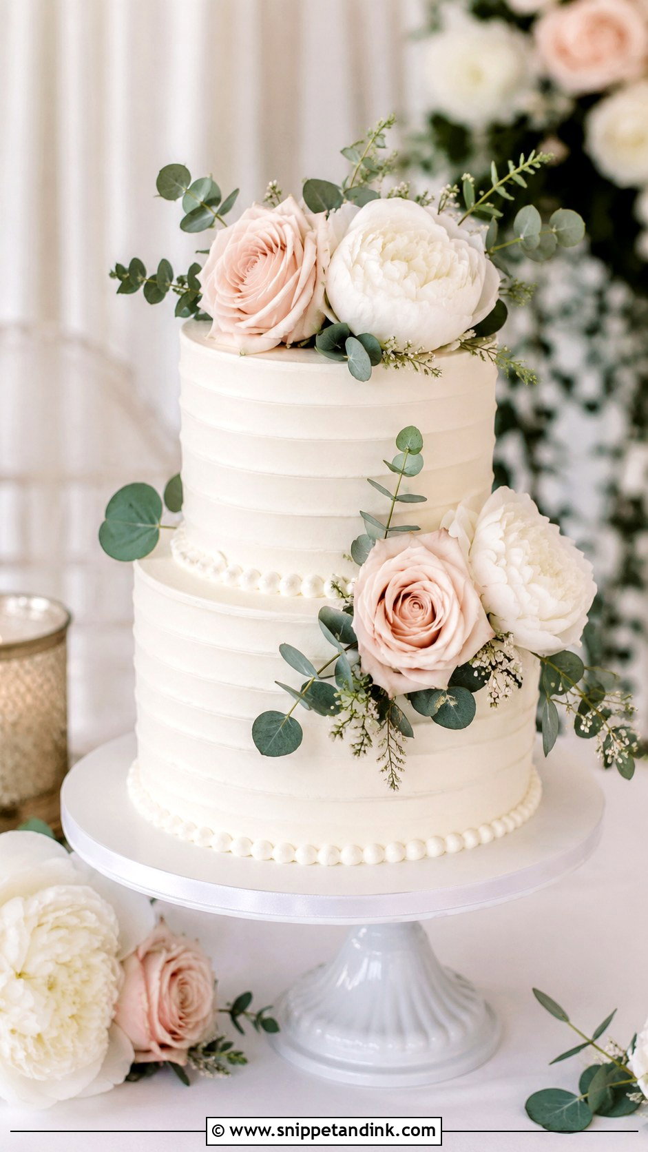 White Double Decker Wedding Cake With Flowers - Snippet and Ink - 20 Double Decker Cake Design Ideas for Wedding
