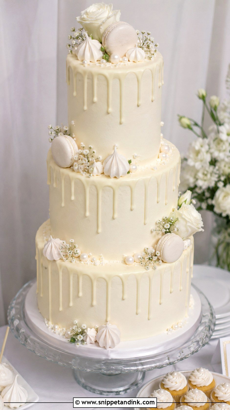 White Drip Wedding Cake - Snippet and Ink - 20 White Frosted Cake Ideas for Wedding