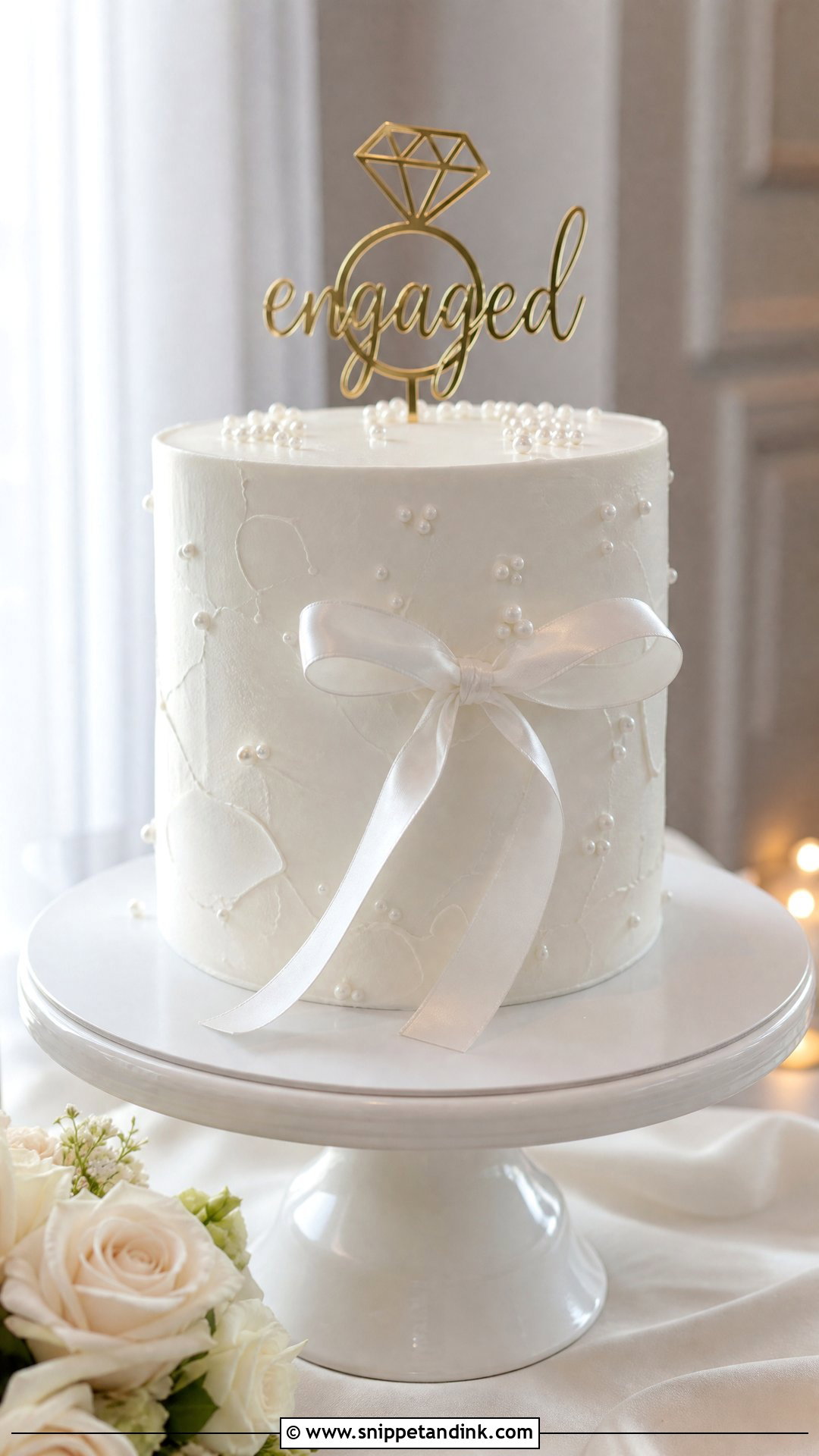 White Engagement Cake - Snippet and Ink - 20 Simple Engagement Cake Ideas
