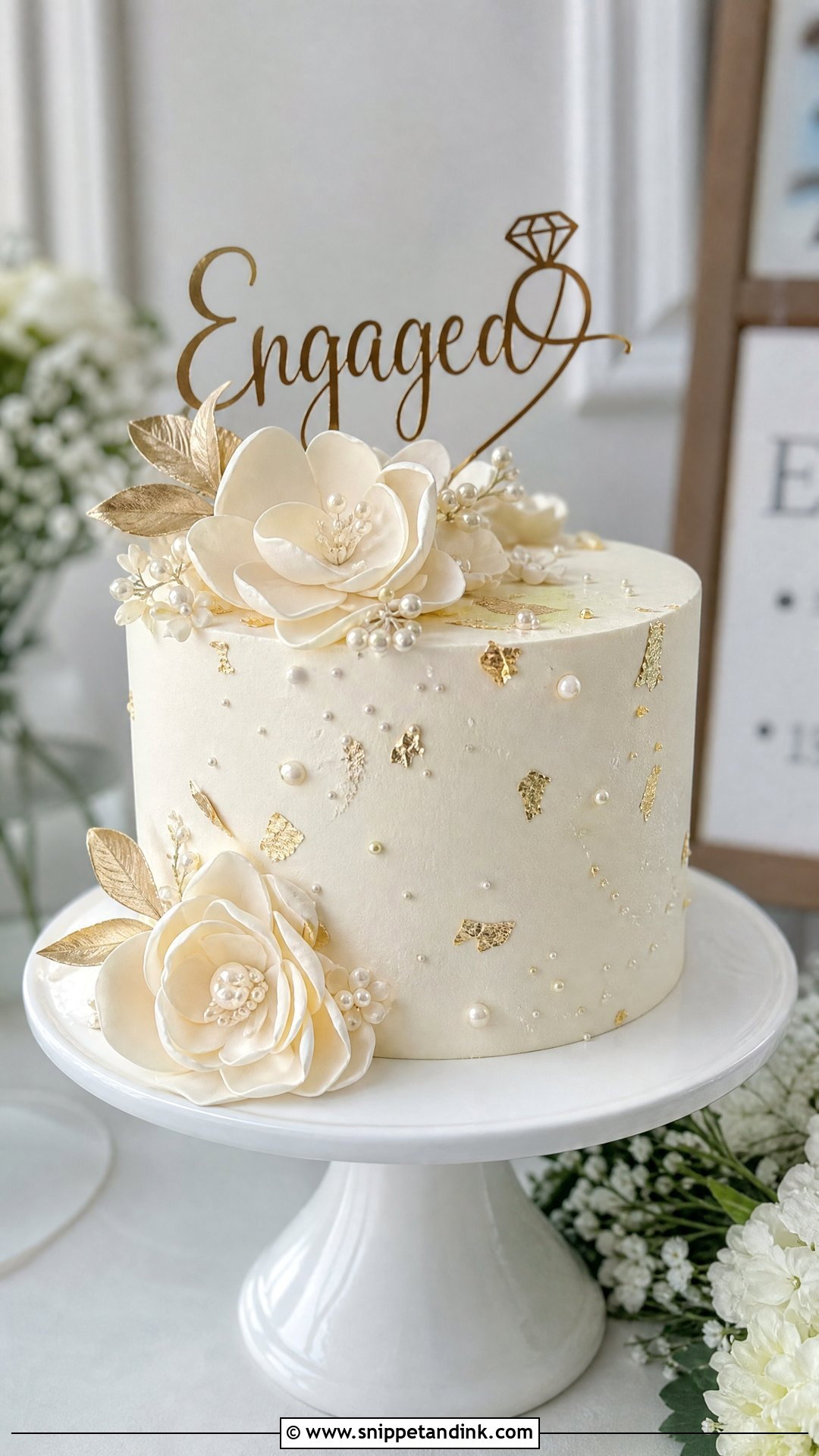 White Engagement Cake - Snippet and Ink - 25 Engaged Cake Ideas