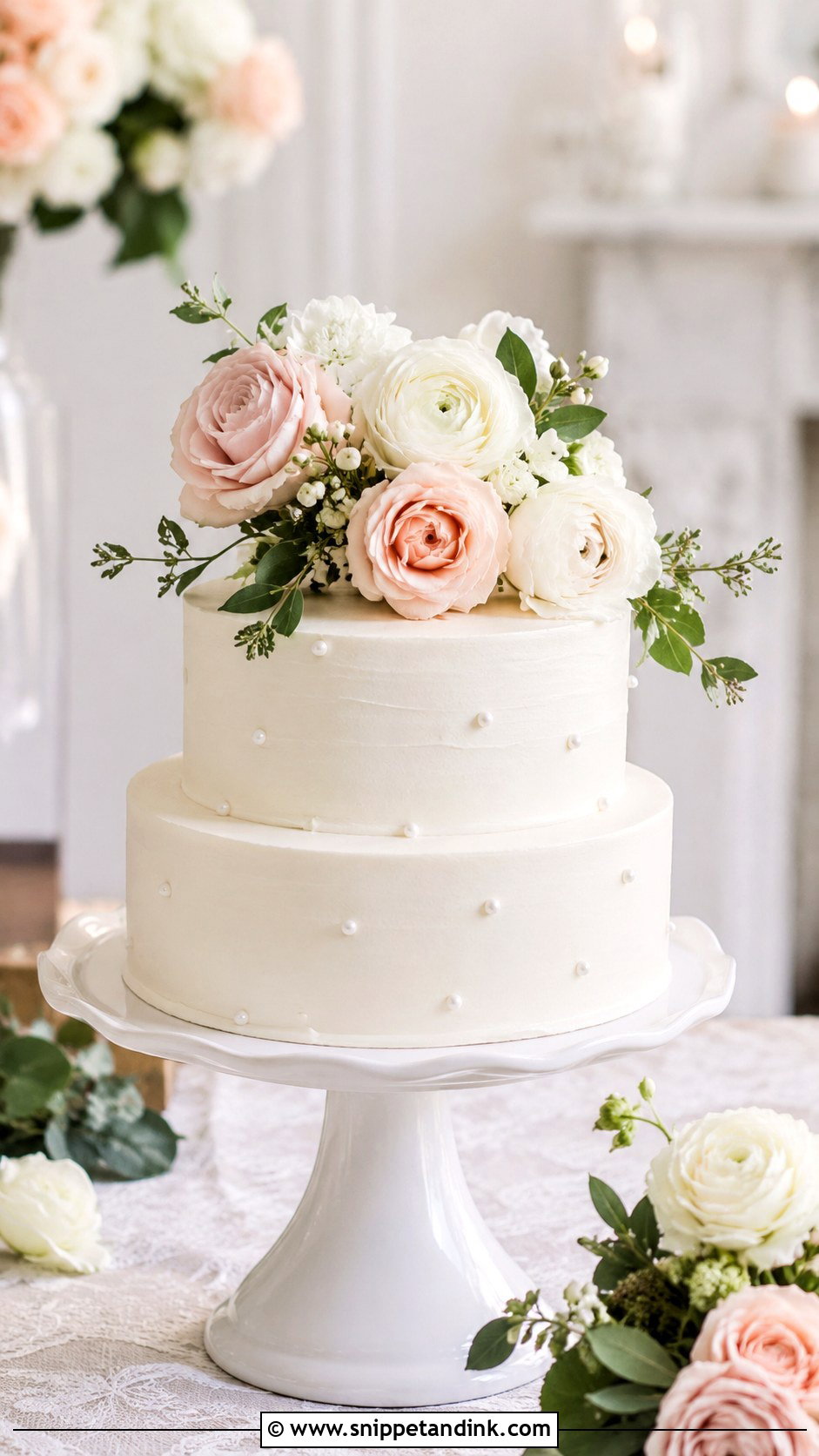 White Engagement Cake With Fresh Flowers - Snippet and Ink - 20 Classy Engagement Cake Designs