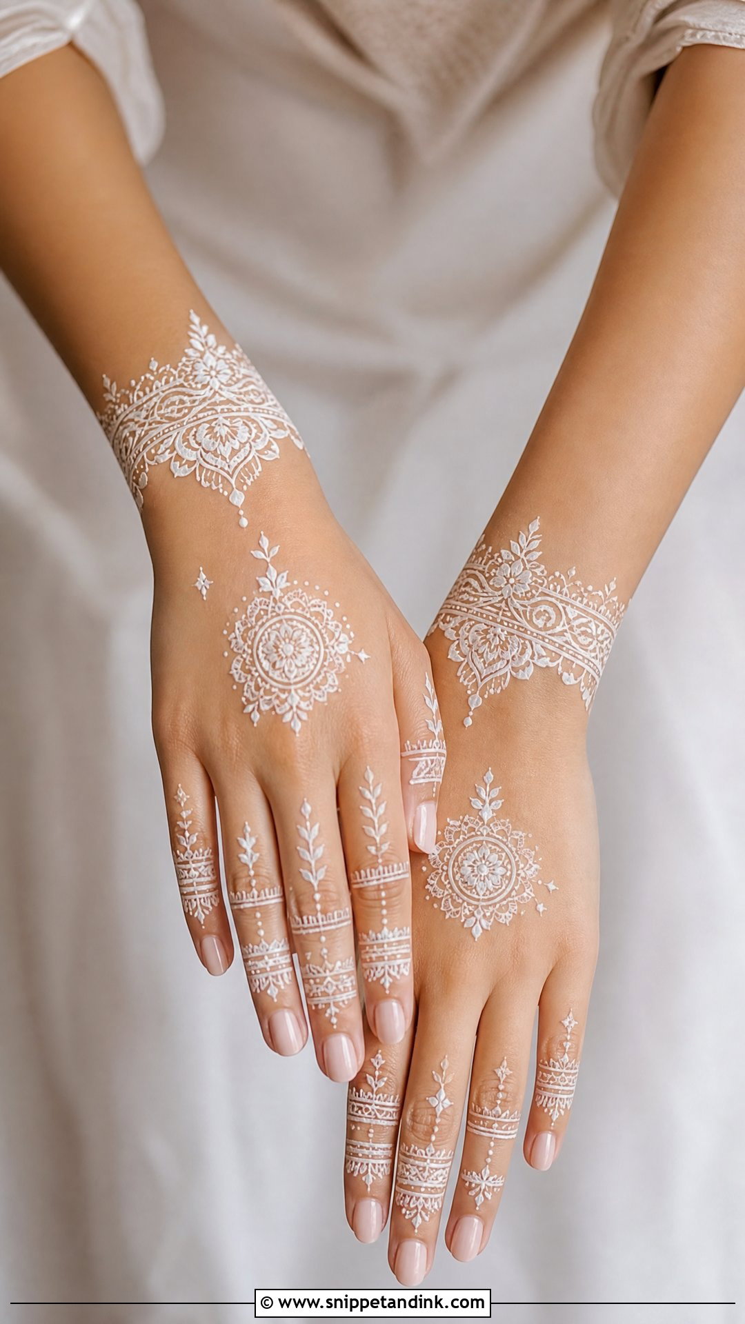 White Engagement Mehendi Design - Snippet and Ink - 30 Engagement Mehendi Design Hands Ideas