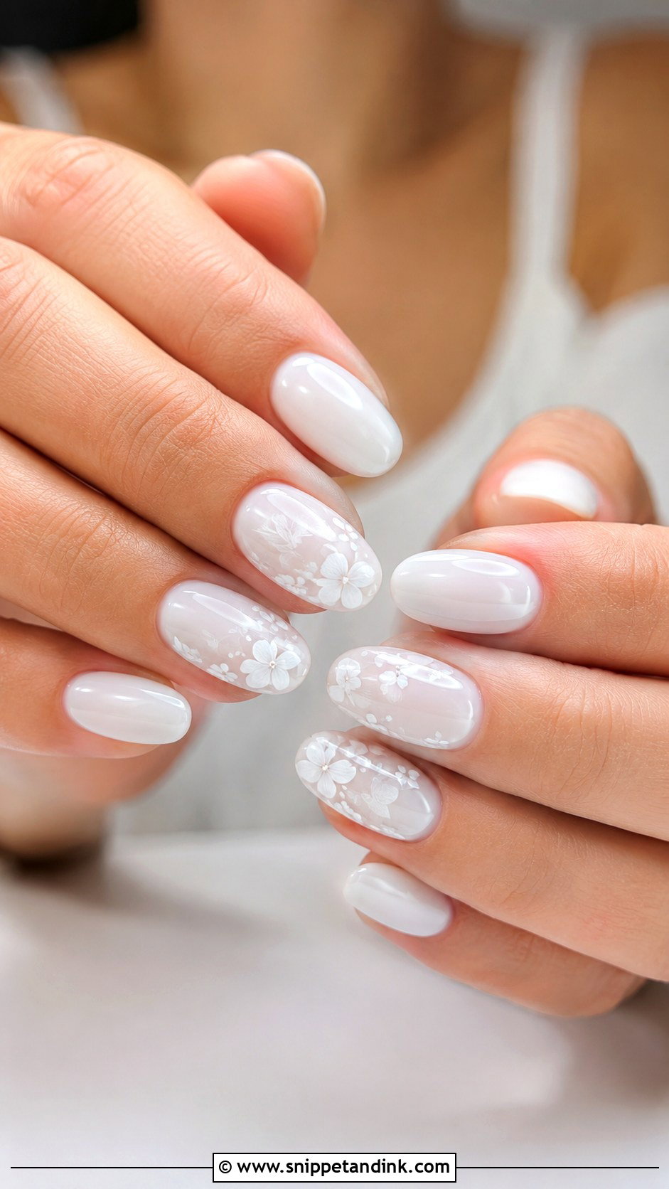 White Floral Bridal Nails - Snippet and Ink - 20 White Nails for the Bride Wedding
