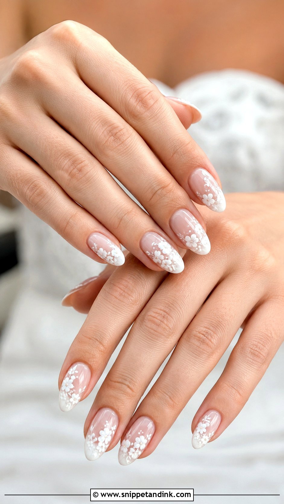 White Floral Bridal Nails - Snippet and Ink - 20 Floral Bridal Nails