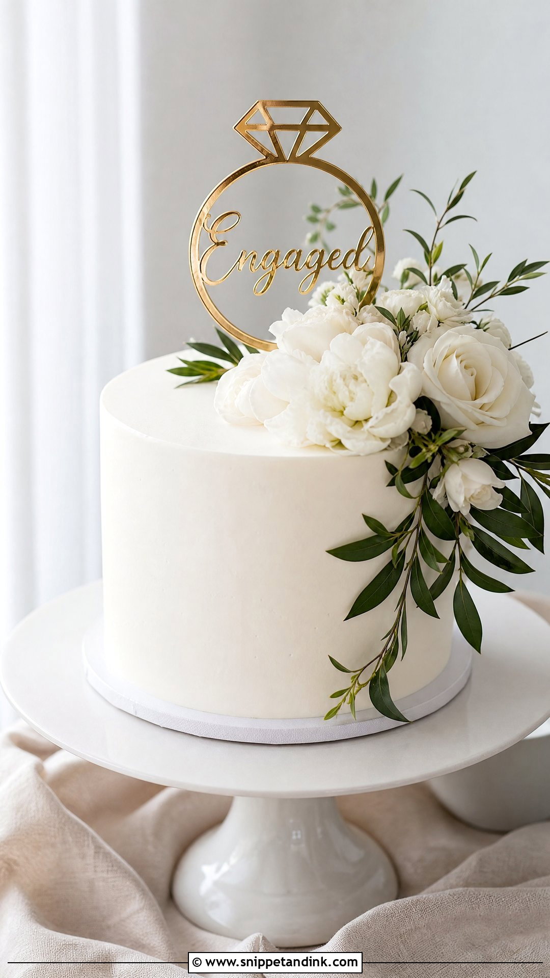 White Floral Engagement Cake - Snippet and Ink - 30 Engagement Cake Designs