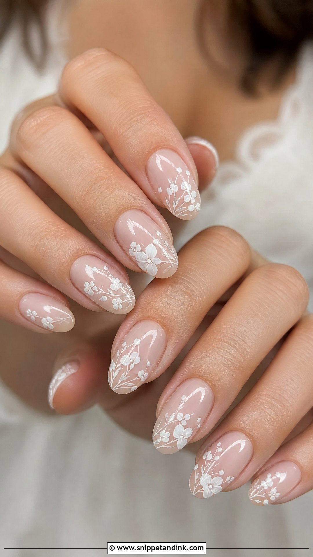 White Floral Engagement Nails - Snippet and Ink - 25 Nail Art for Engagement Brides Ideas