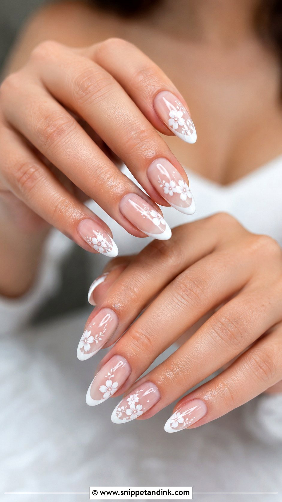 White Floral French Bride Nail Extension - Snippet and Ink - 20 Nail Extension for Bride Ideas