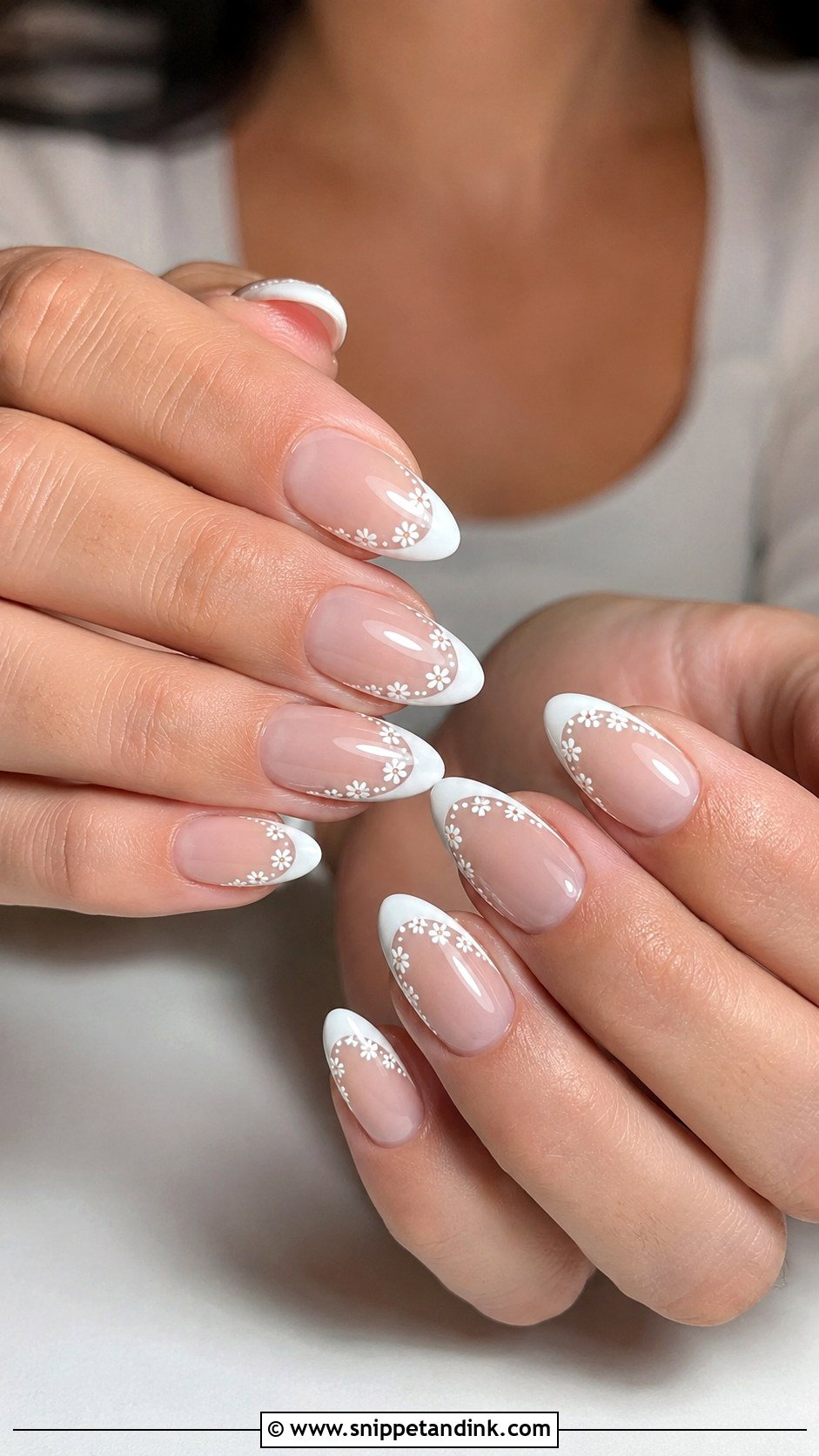 White Floral French Marriage Nails - Snippet and Ink - 30 Marriage Nails
