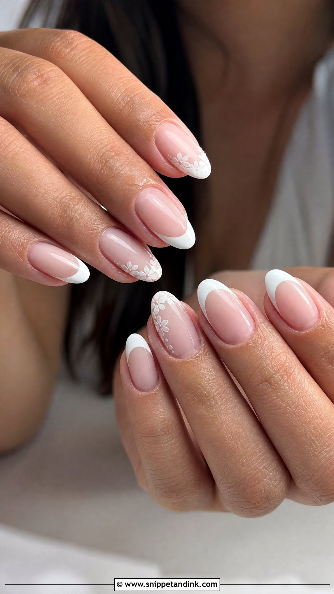 White Floral French Wedding Guest Nails - Snippet and Ink - 25 Wedding Guest Nail Ideas
