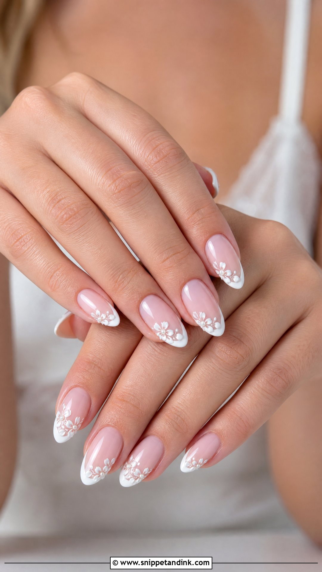 White Floral French Wedding Nails - Snippet and Ink - 25 Wedding Nail Art Designs